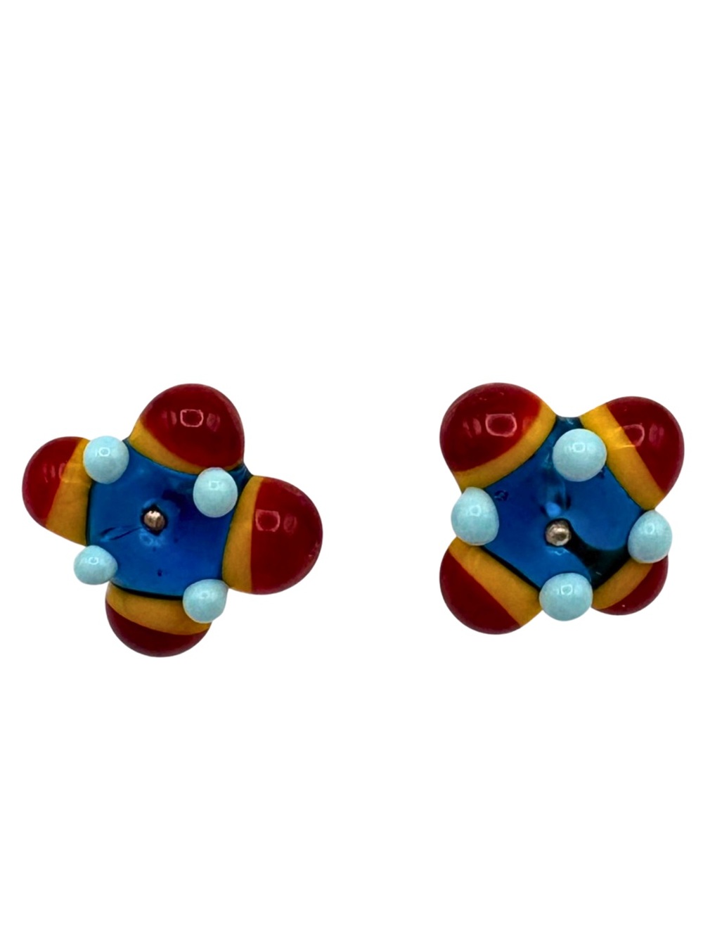 Colorful Lampwork Glass Stud Earrings Hypoallergenic Posts 0.75”